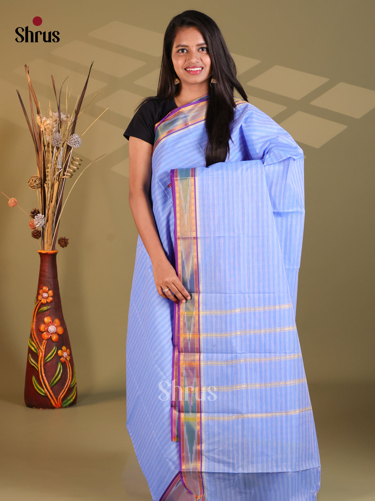 Blue & Purple - South Cotton Saree