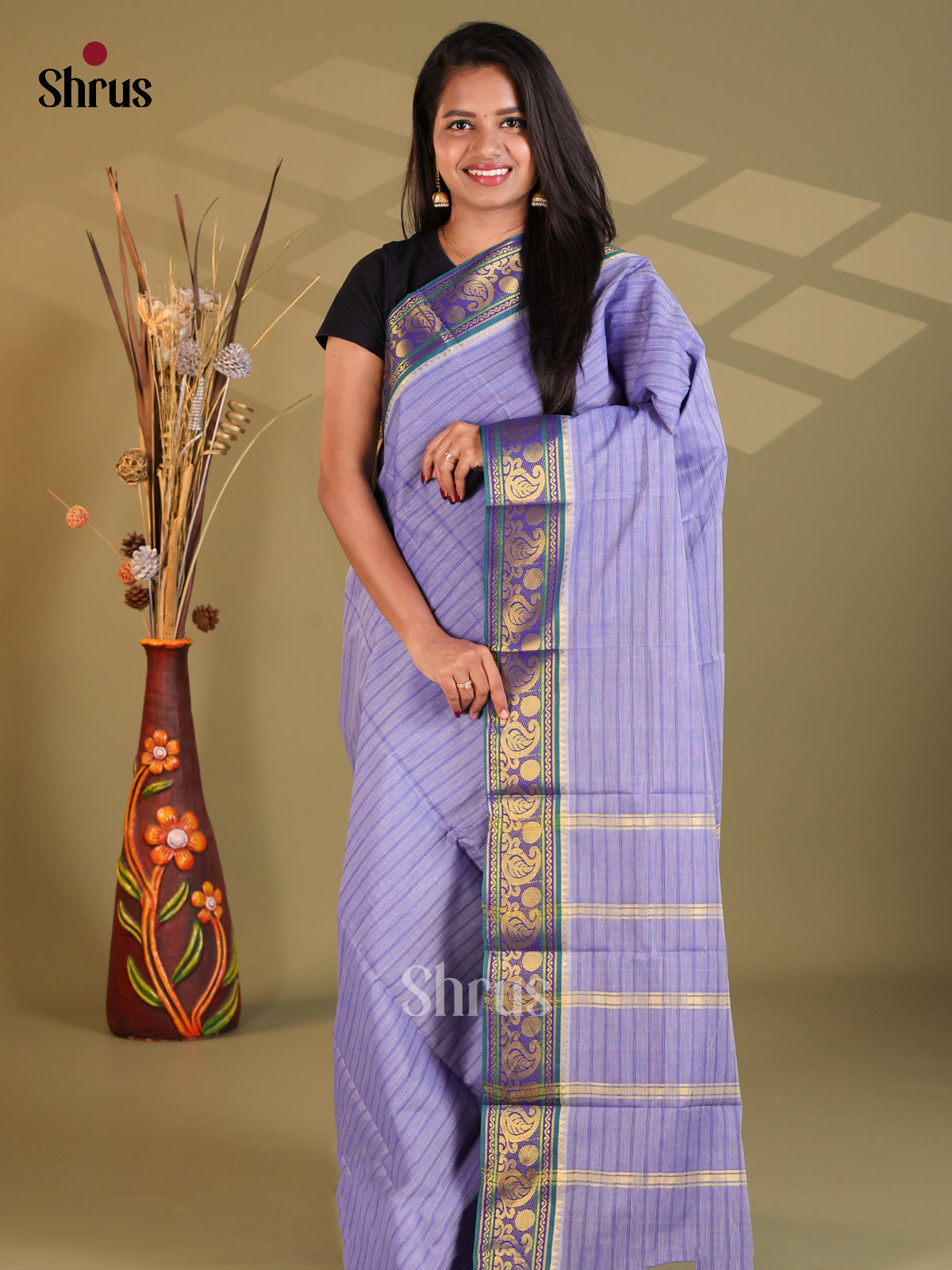 Purple & Violet - South Cotton Saree - Shop on Shrus.com