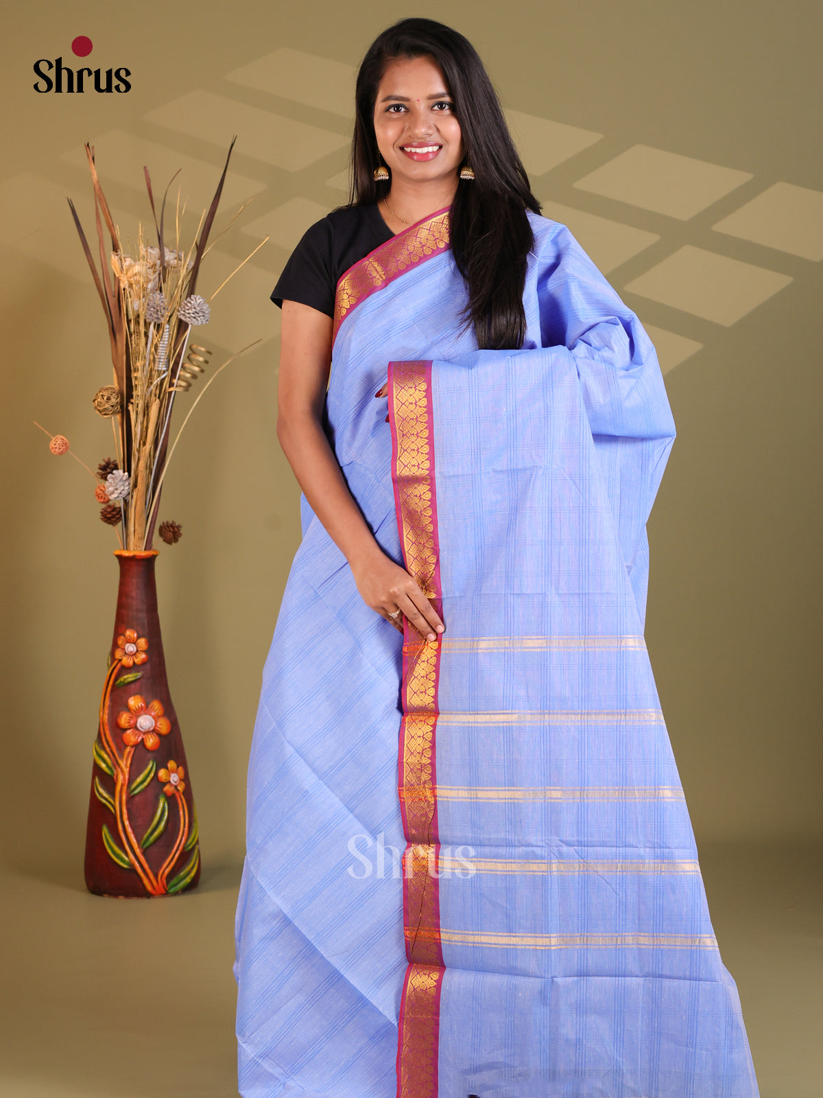Blue & Maroon - South Cotton Saree