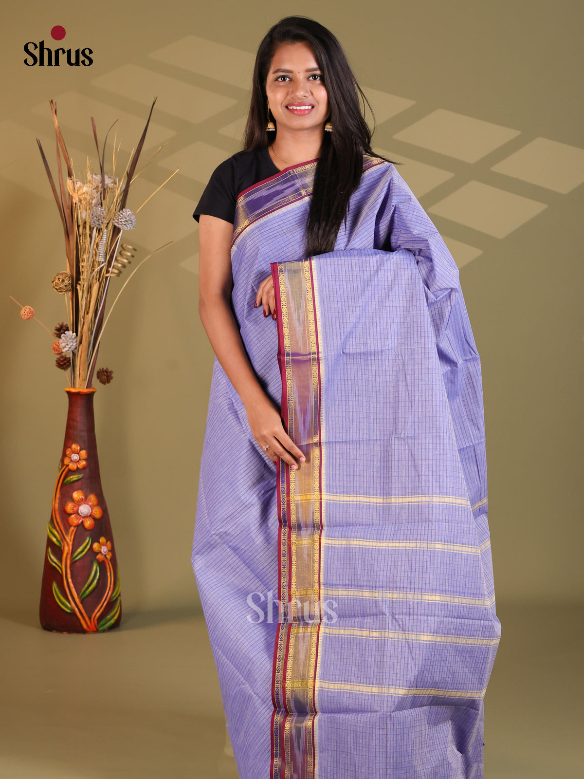 Lavender & Maroon - South Cotton Saree - Shop on Shrus.com