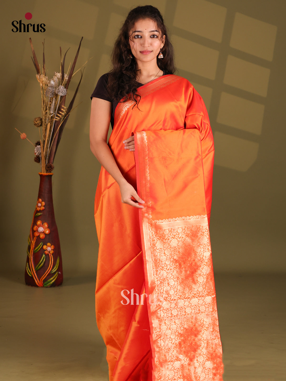 Orange - Semi Softsilk Saree