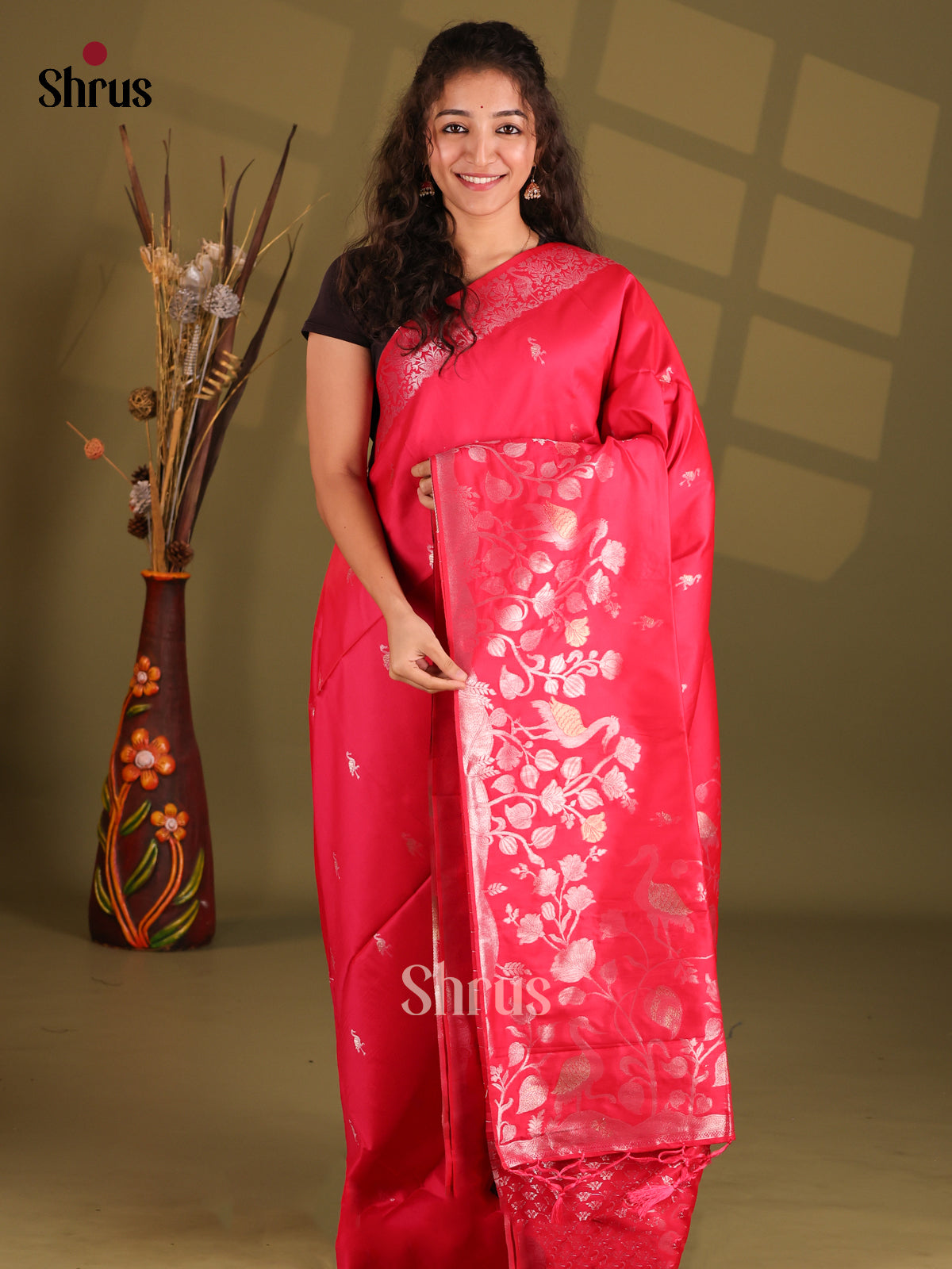 Red - Semi Softsilk Saree