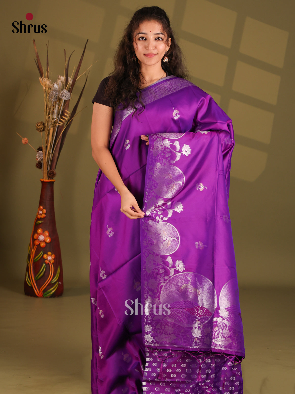 Purple - Semi Softsilk Saree