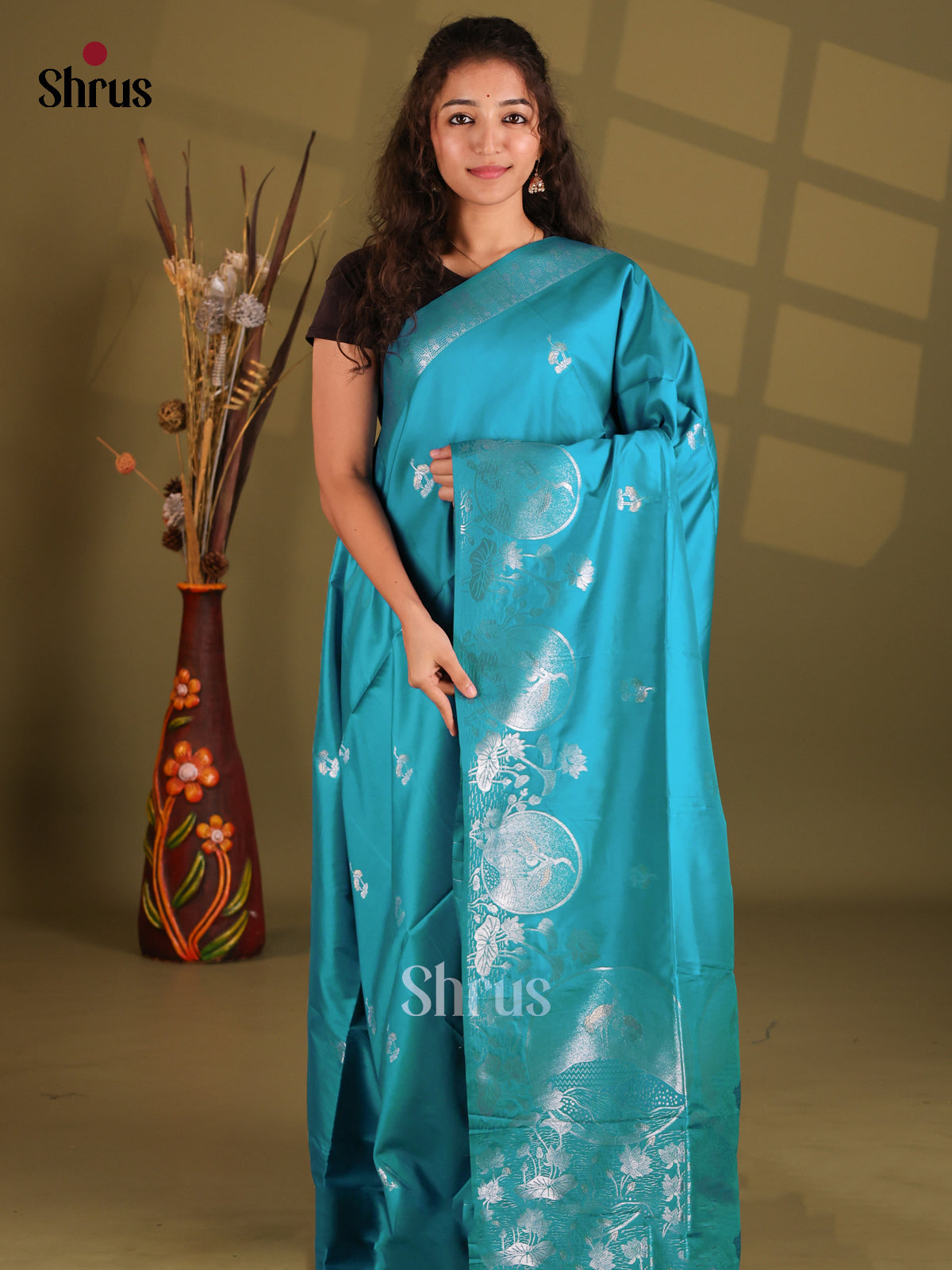Teal - Semi Softsilk Saree