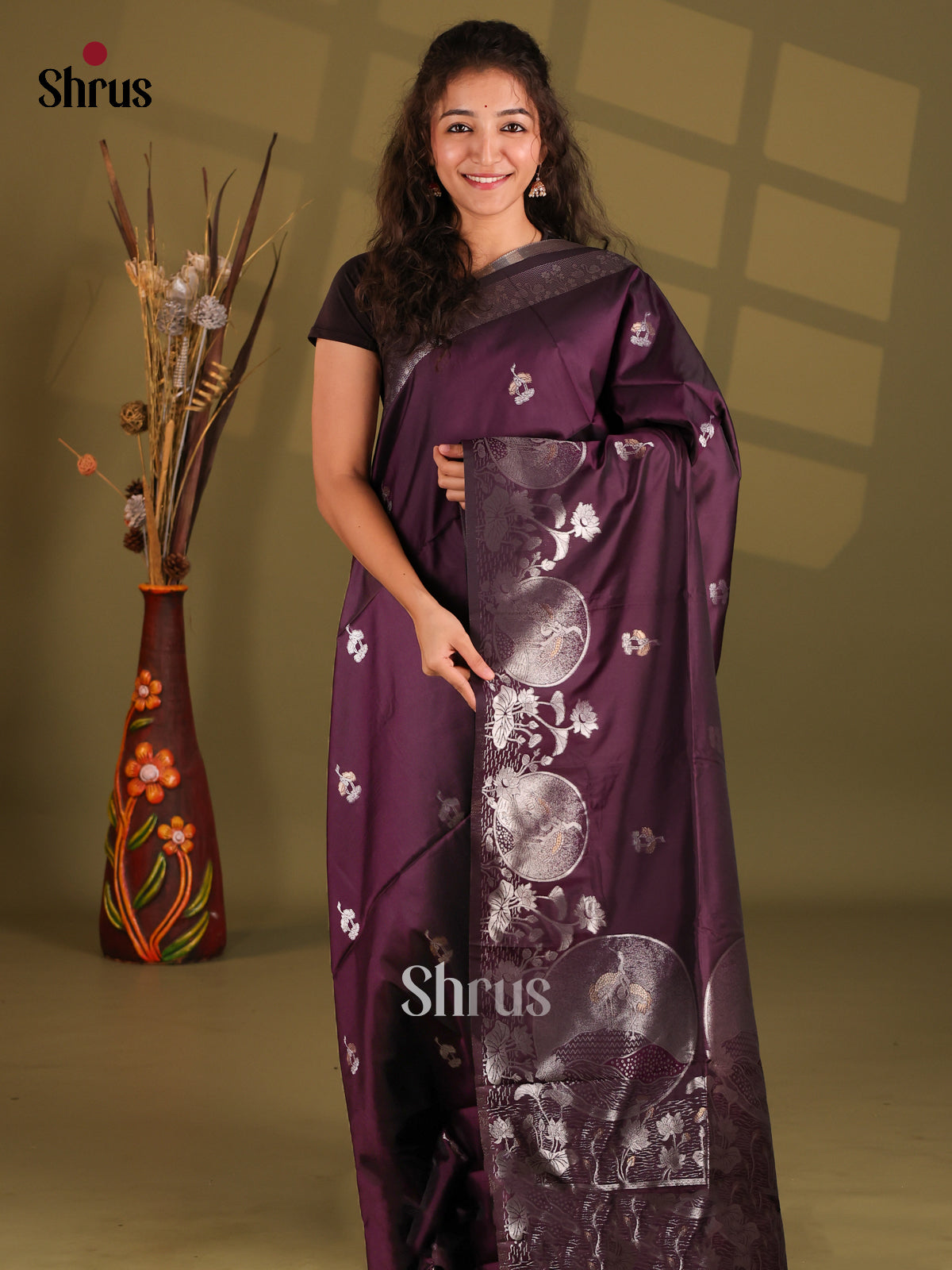 Jamun- Semi Softsilk Saree - Shop on Shrus.com