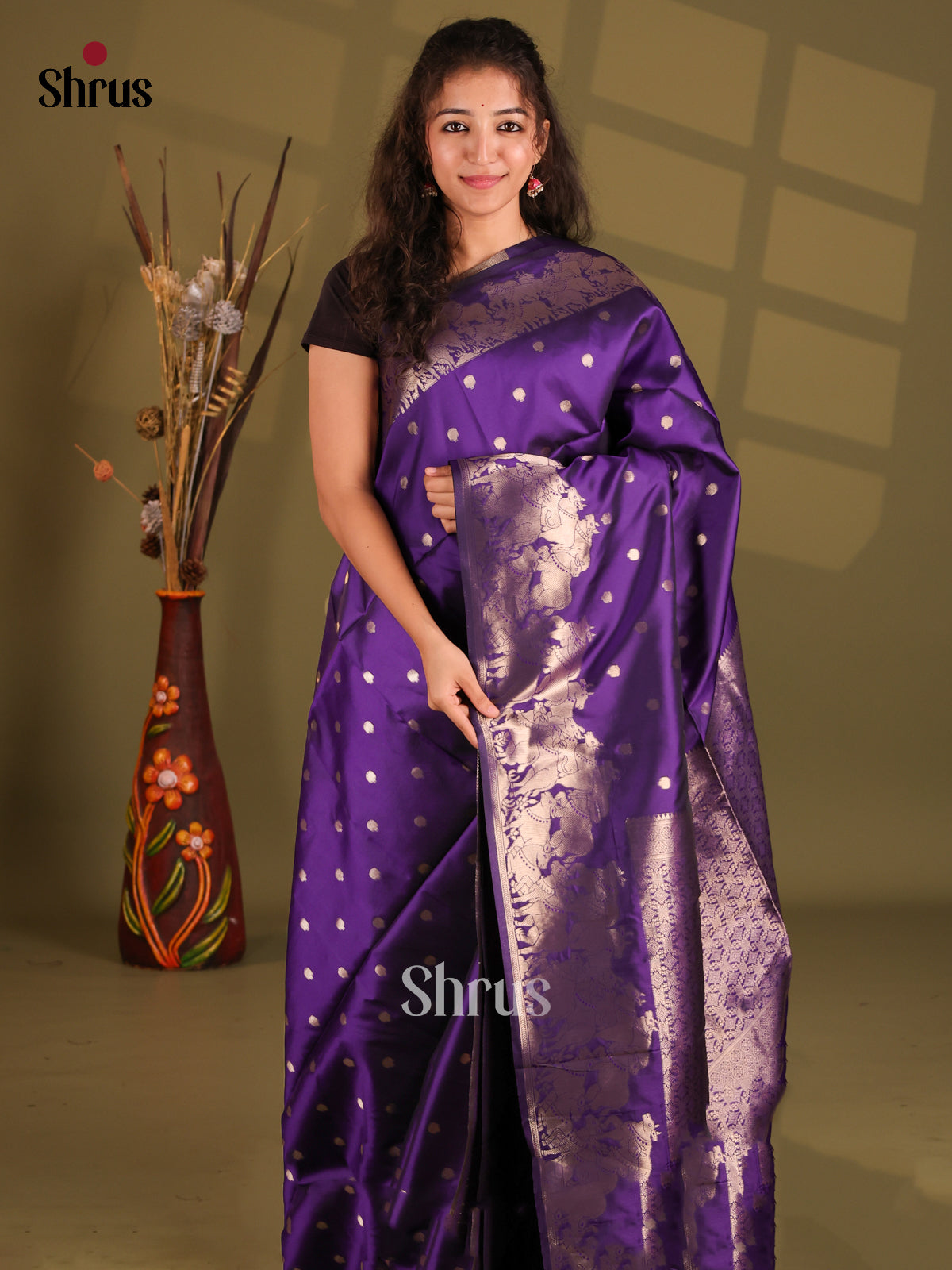 Violet - Semi Softsilk Saree - Shop on Shrus.com