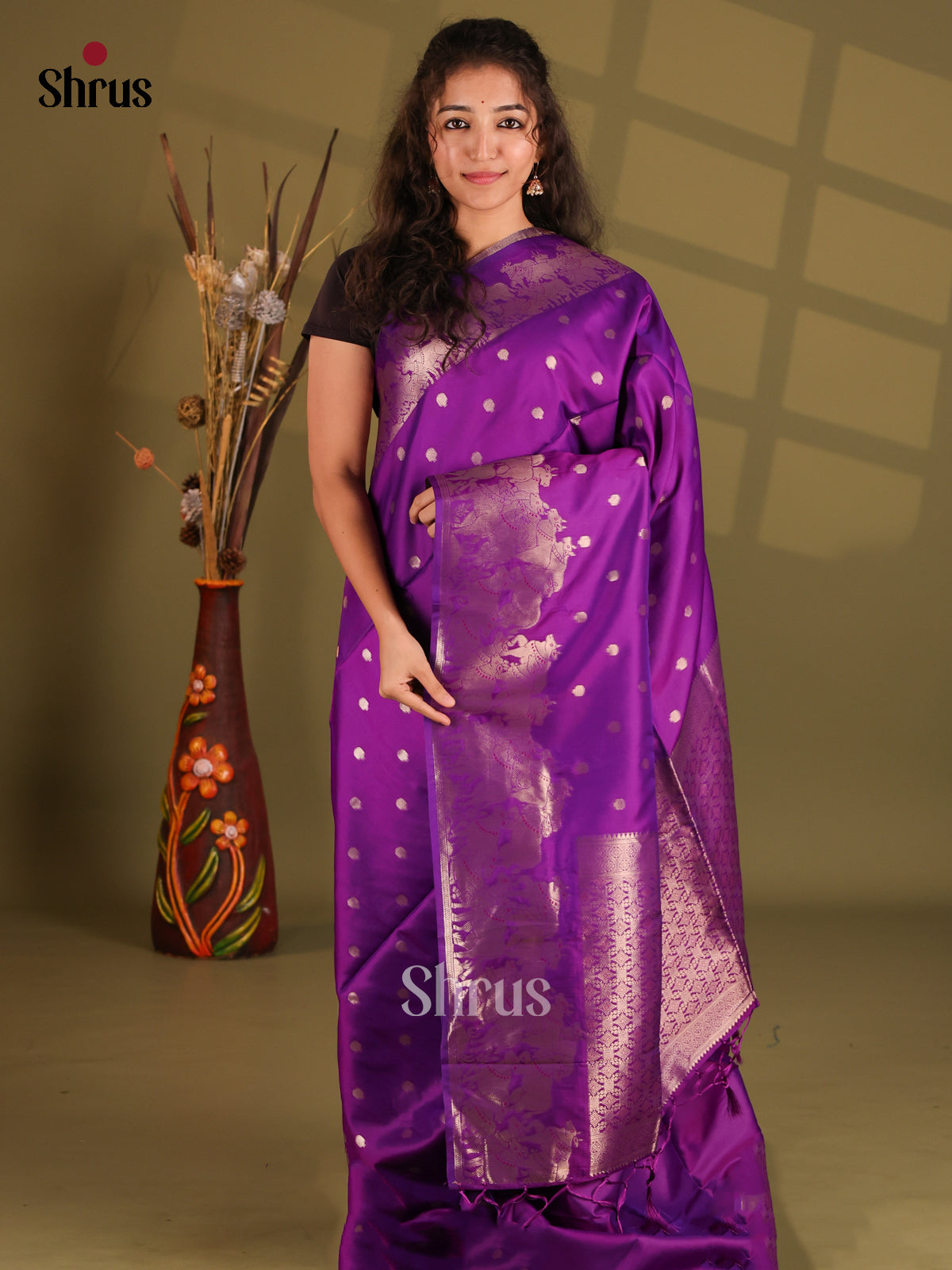 Violet - Semi Softsilk Saree - Shop on Shrus.com