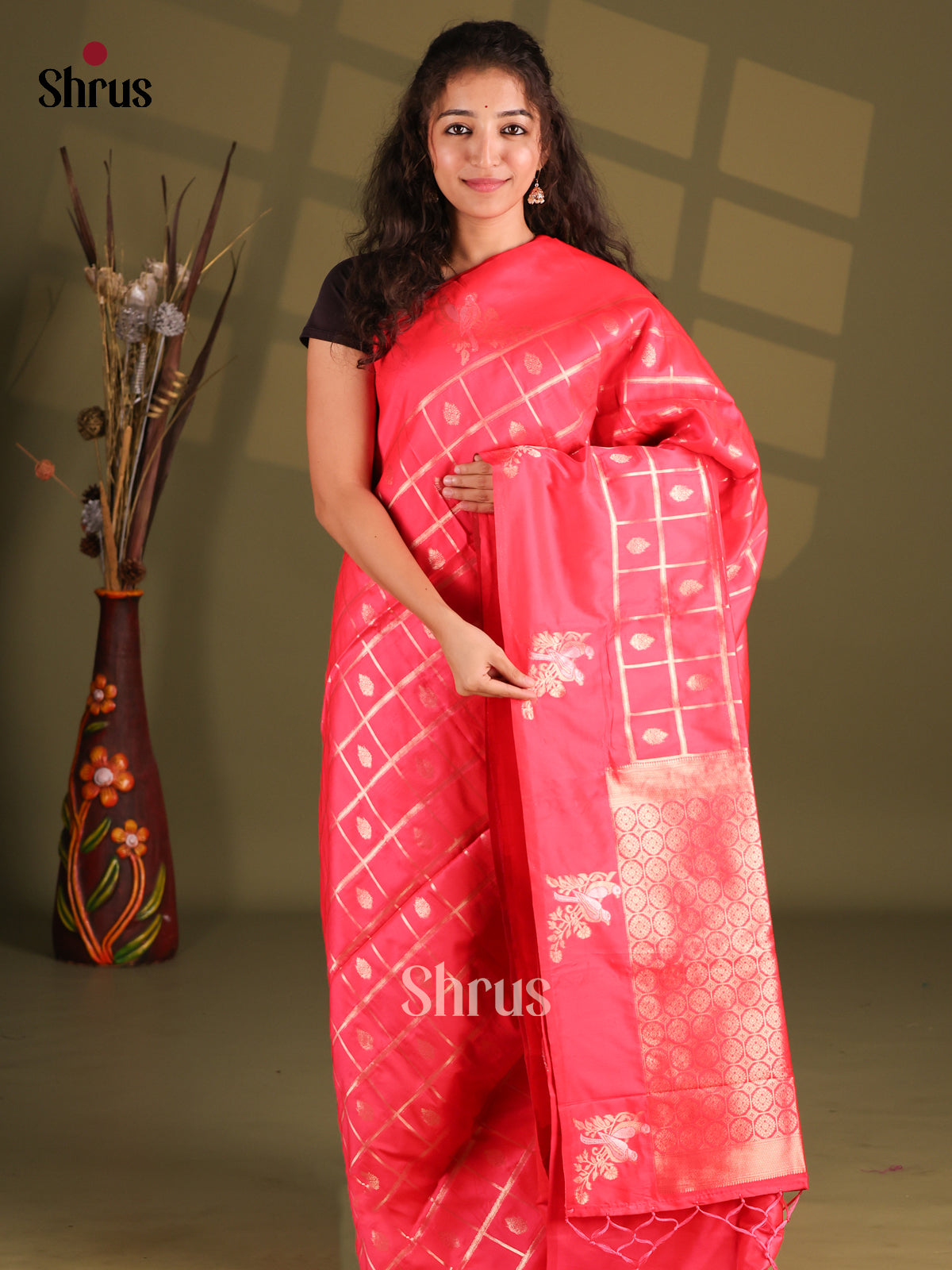 Pink- Semi Softsilk Saree