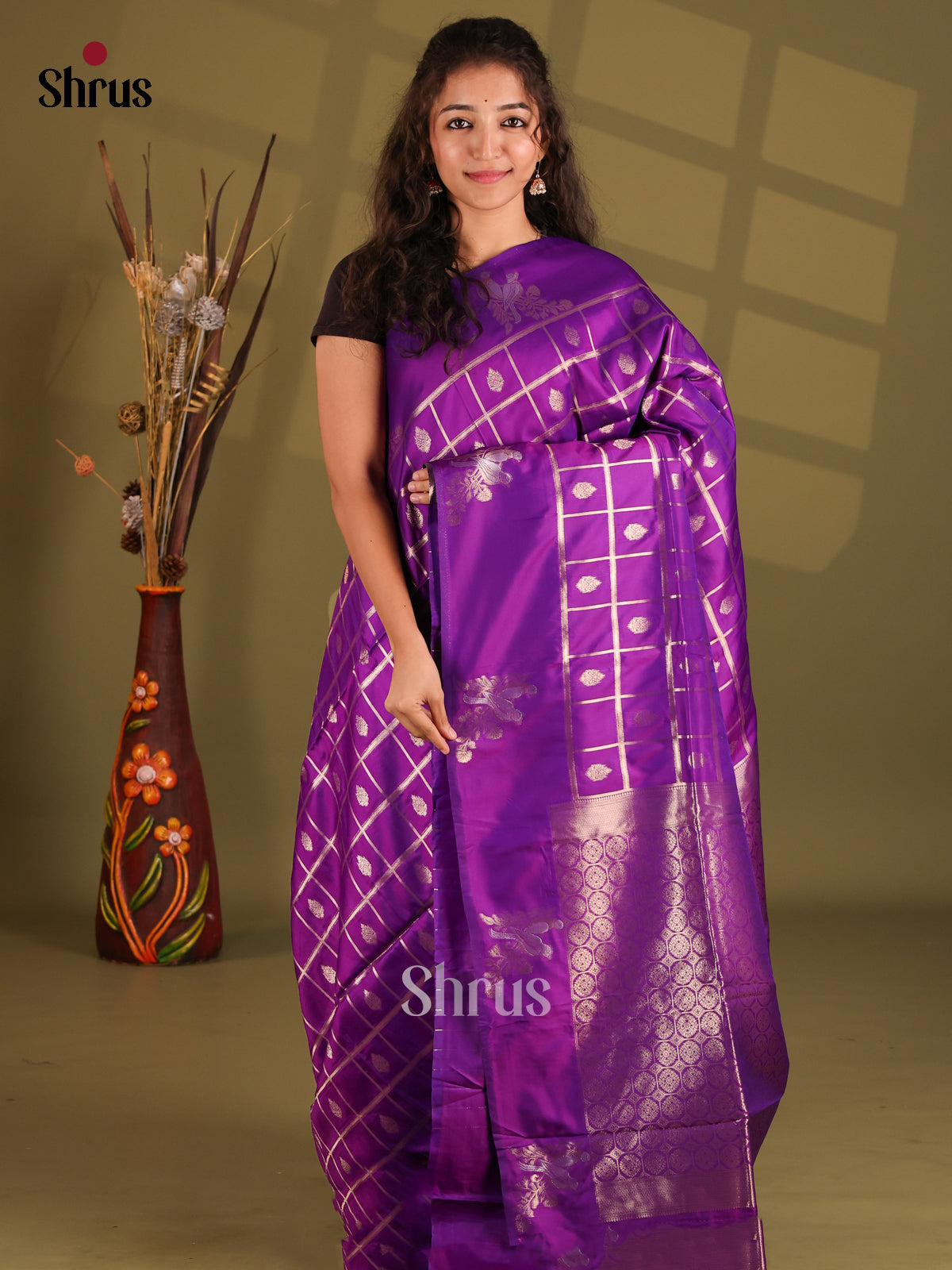 Violet - Semi Softsilk Saree - Shop on Shrus.com