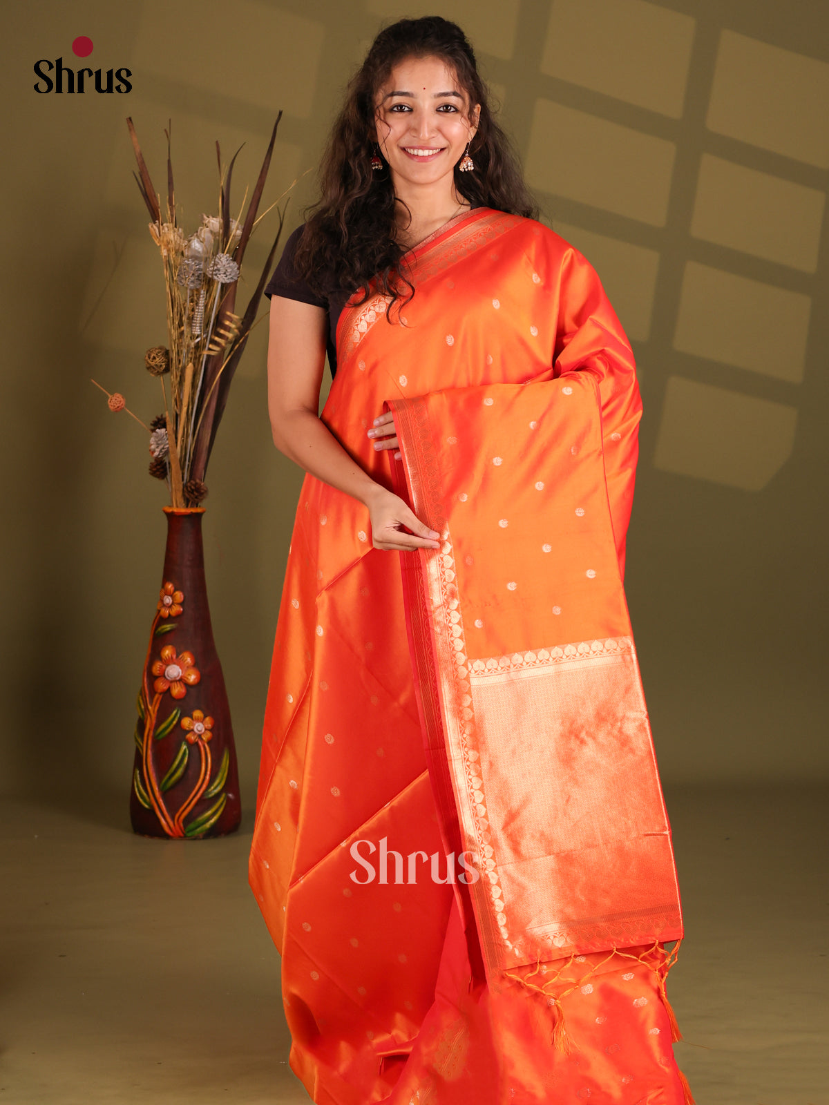 Orange - Semi Softsilk Saree