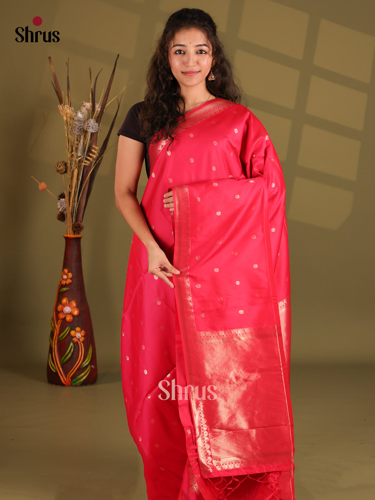 Pink - Semi Softsilk Saree