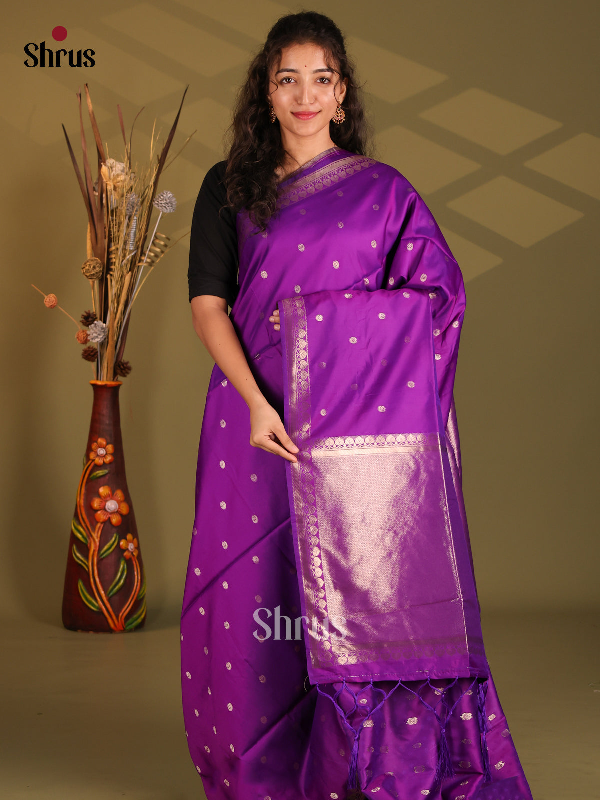 Violet - Semi Softsilk Saree - Shop on Shrus.com