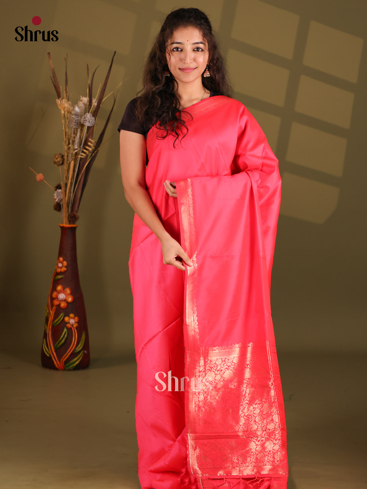 Pink - Semi Softsilk Saree - Shop on Shrus.com