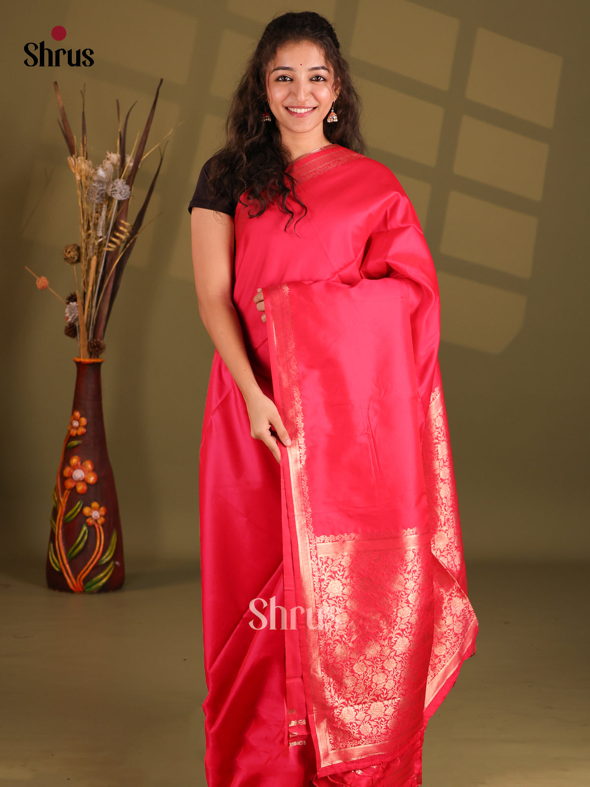 Pink- Semi Softsilk Saree - Shop on Shrus.com