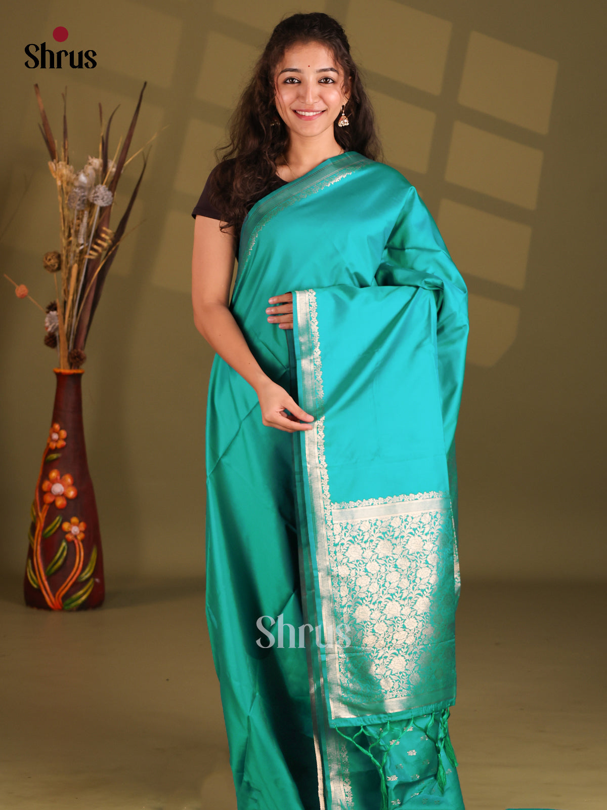 Teal - Semi Softsilk Saree