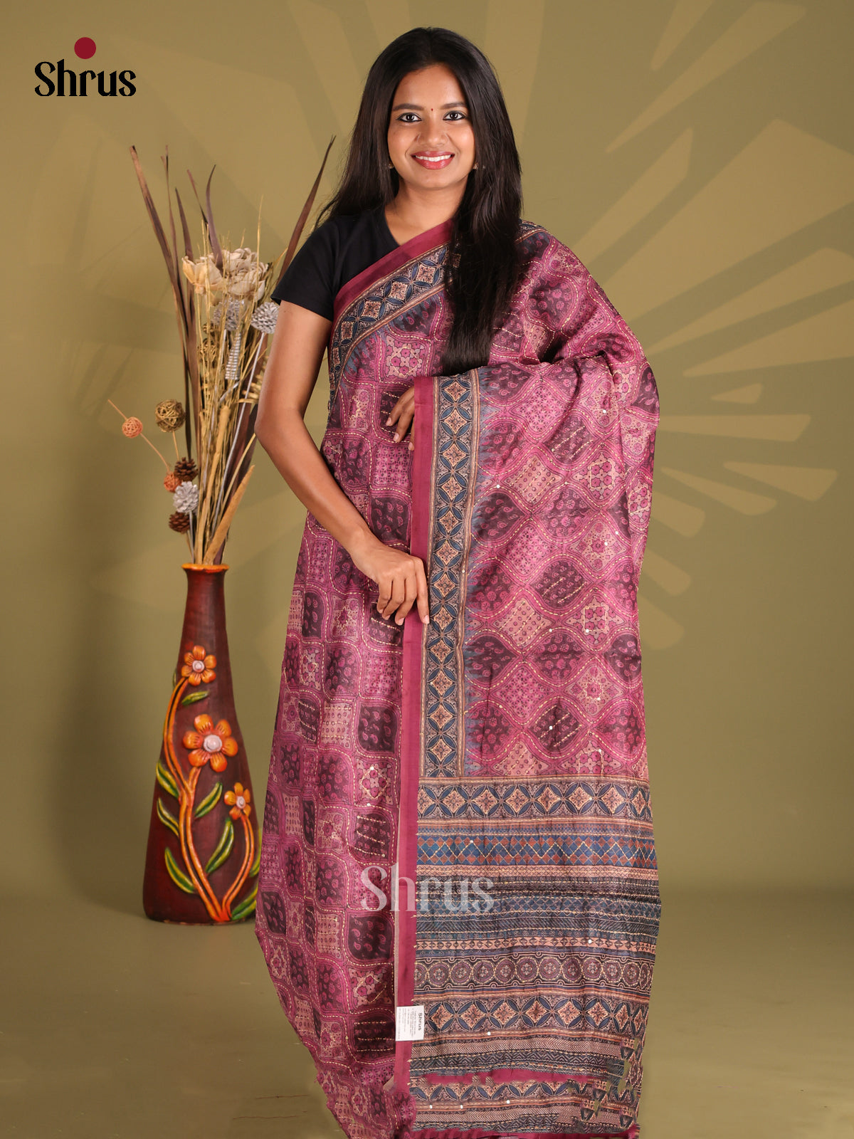 Purple & Maroon - Semi Kantha Saree