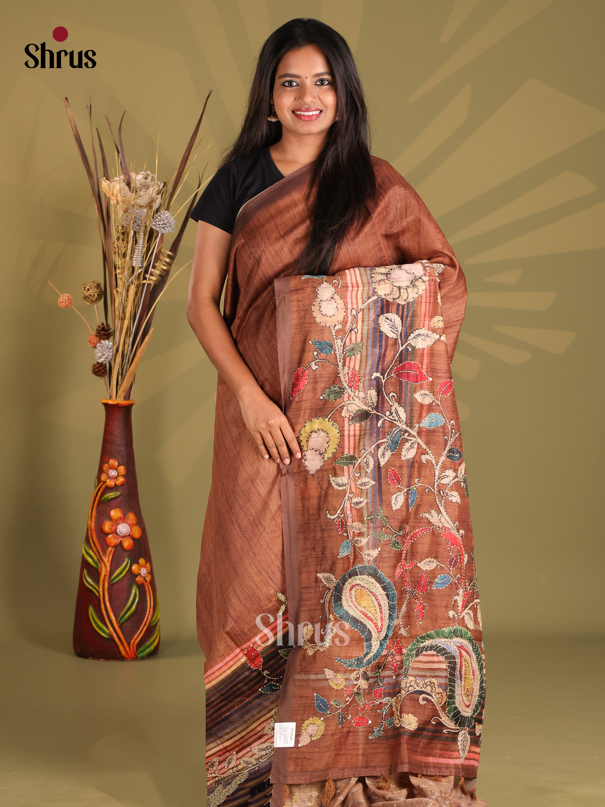 Brown - Semi Kantha Saree
