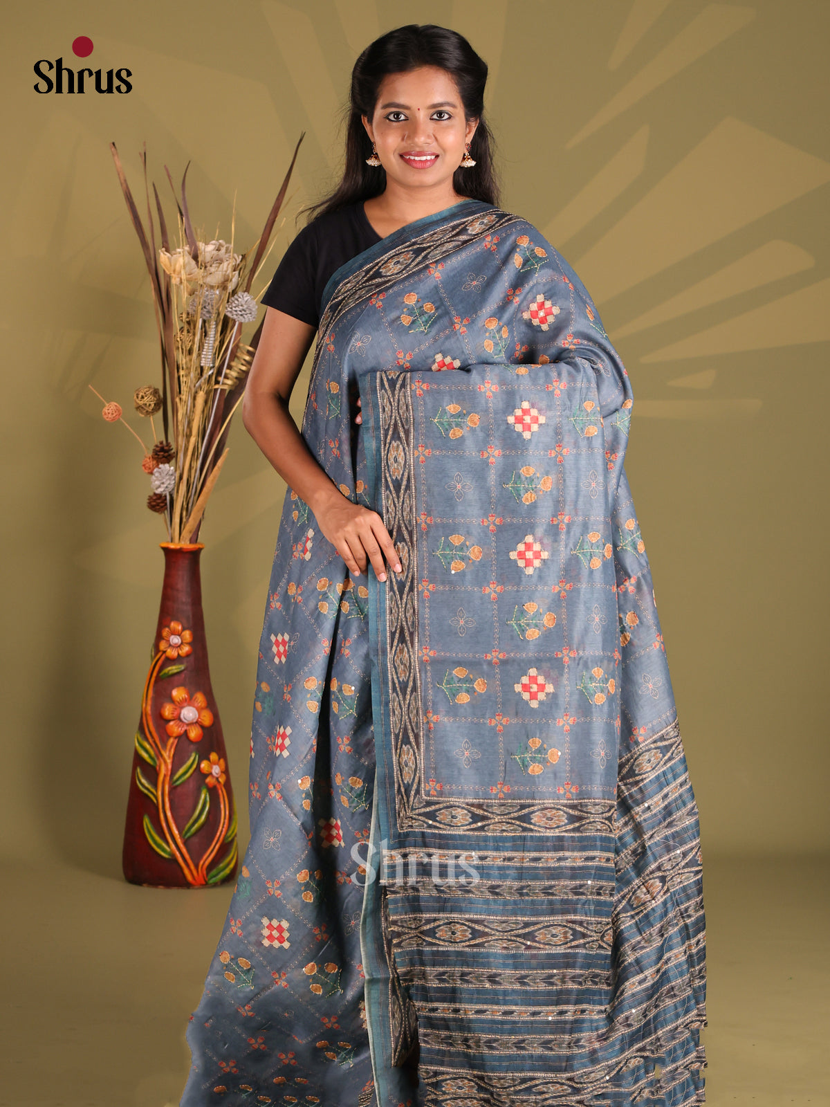 Blue- Semi Kantha Saree