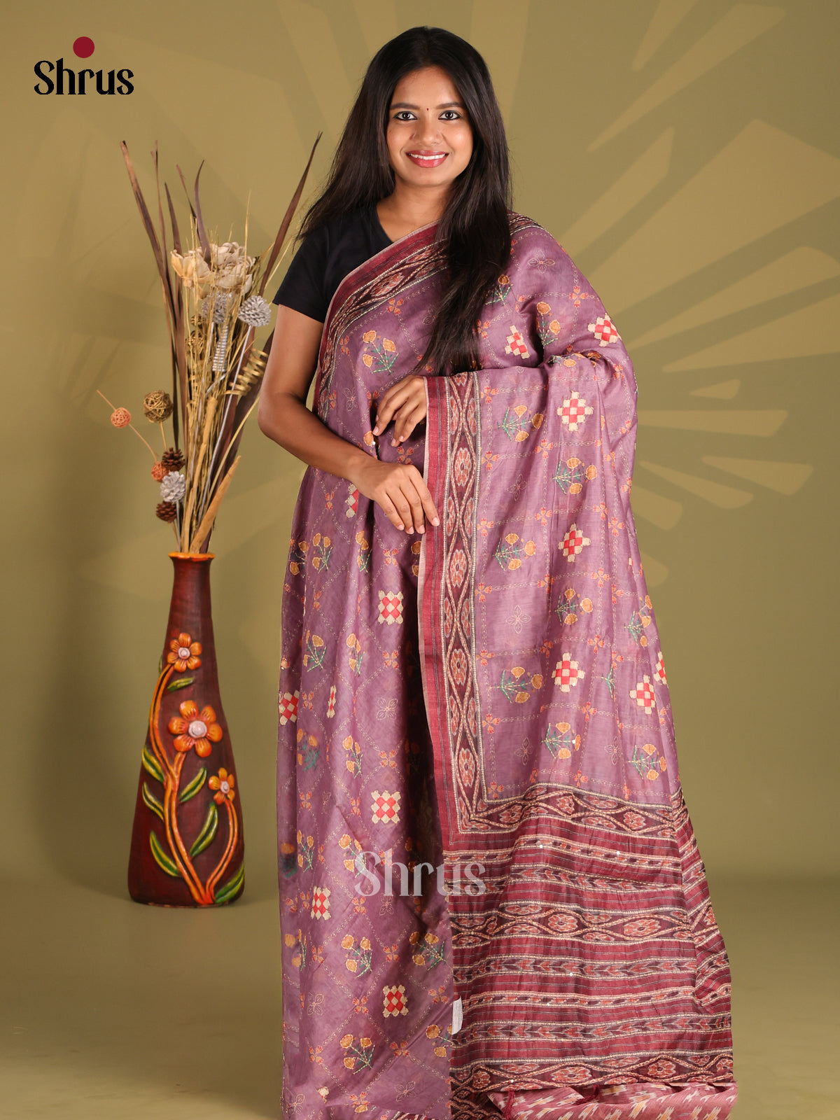Purple & Maroon - Semi Kantha Saree