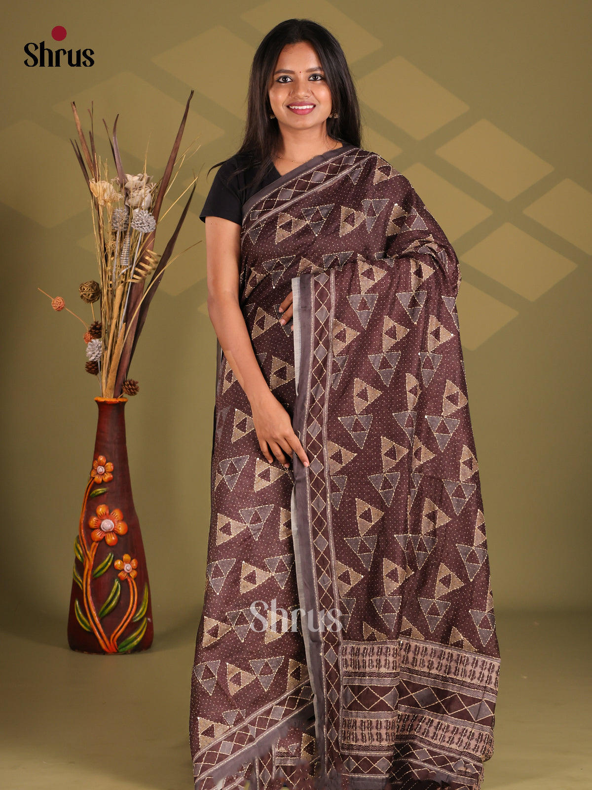 Brown - Semi Kantha Saree