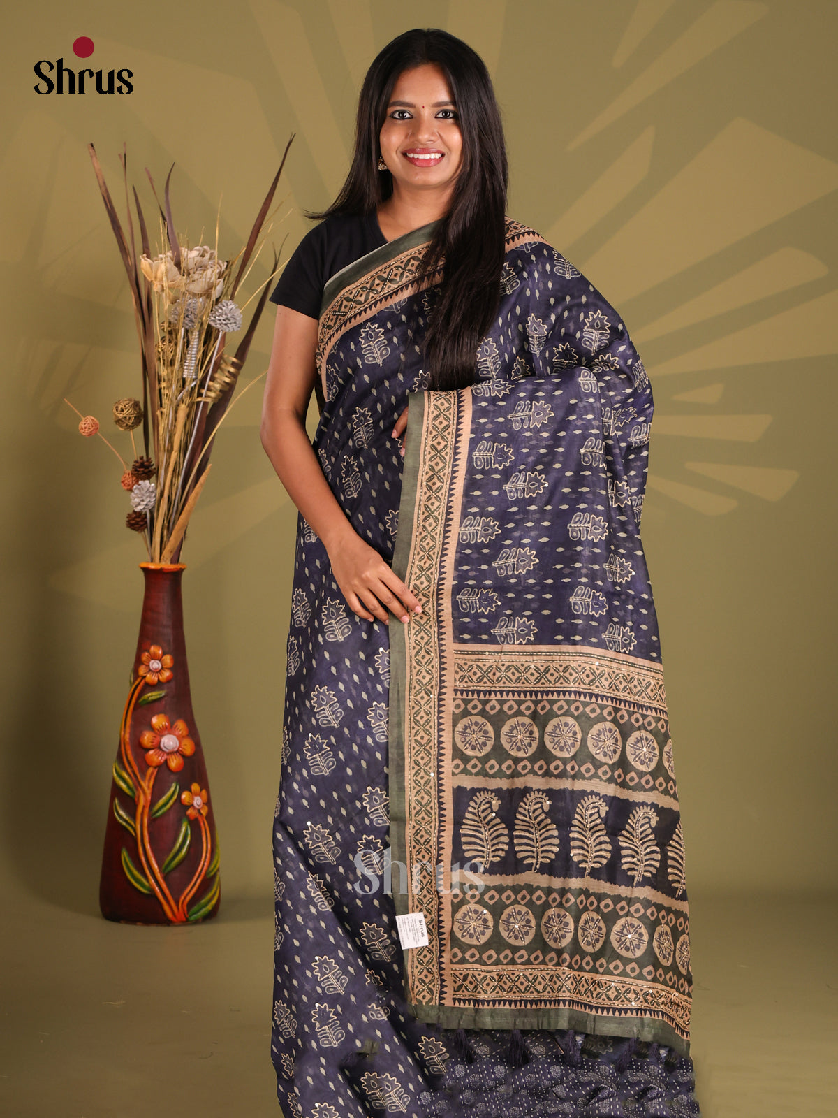 Blue & Green - Semi Kantha Saree