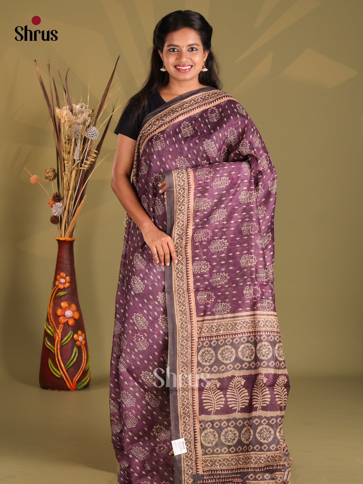 Purple & Grey - Semi Kantha Saree - Shop on Shrus.com