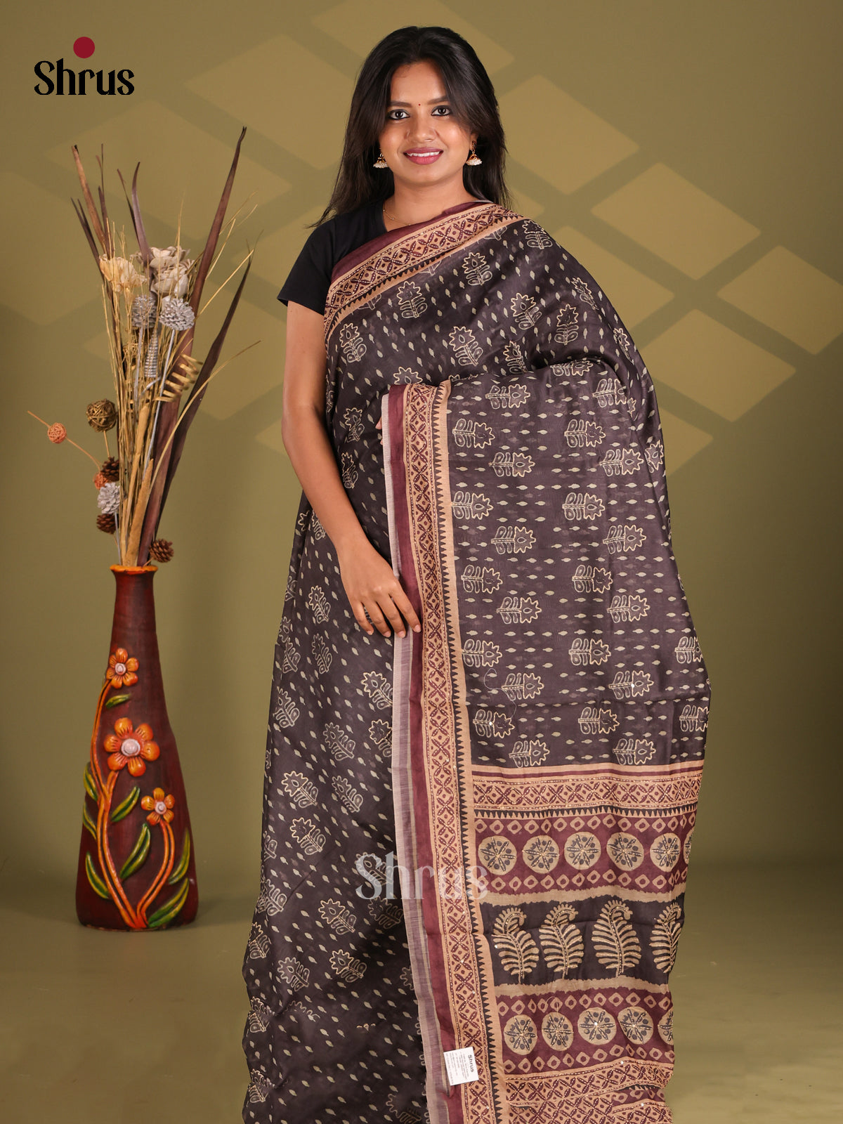 Black & Maroon - Semi Kantha Saree