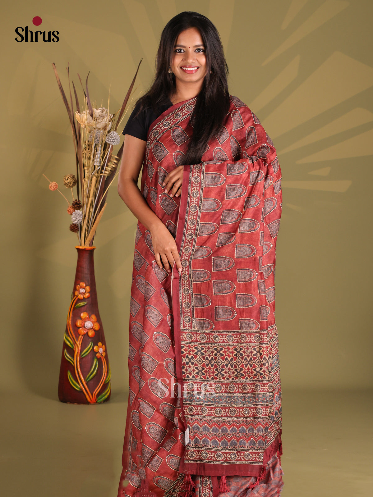 Maroon - Semi Kantha Saree