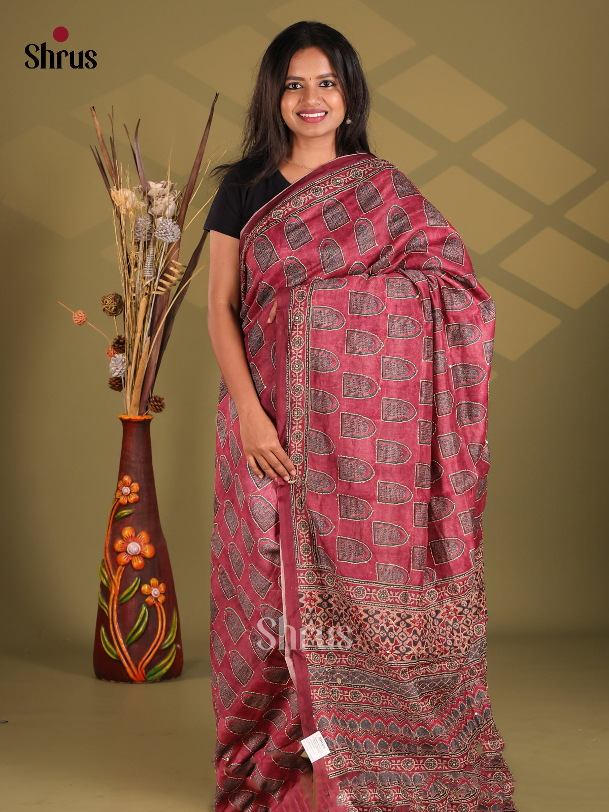 Purple & Maroon - Semi Kantha Saree