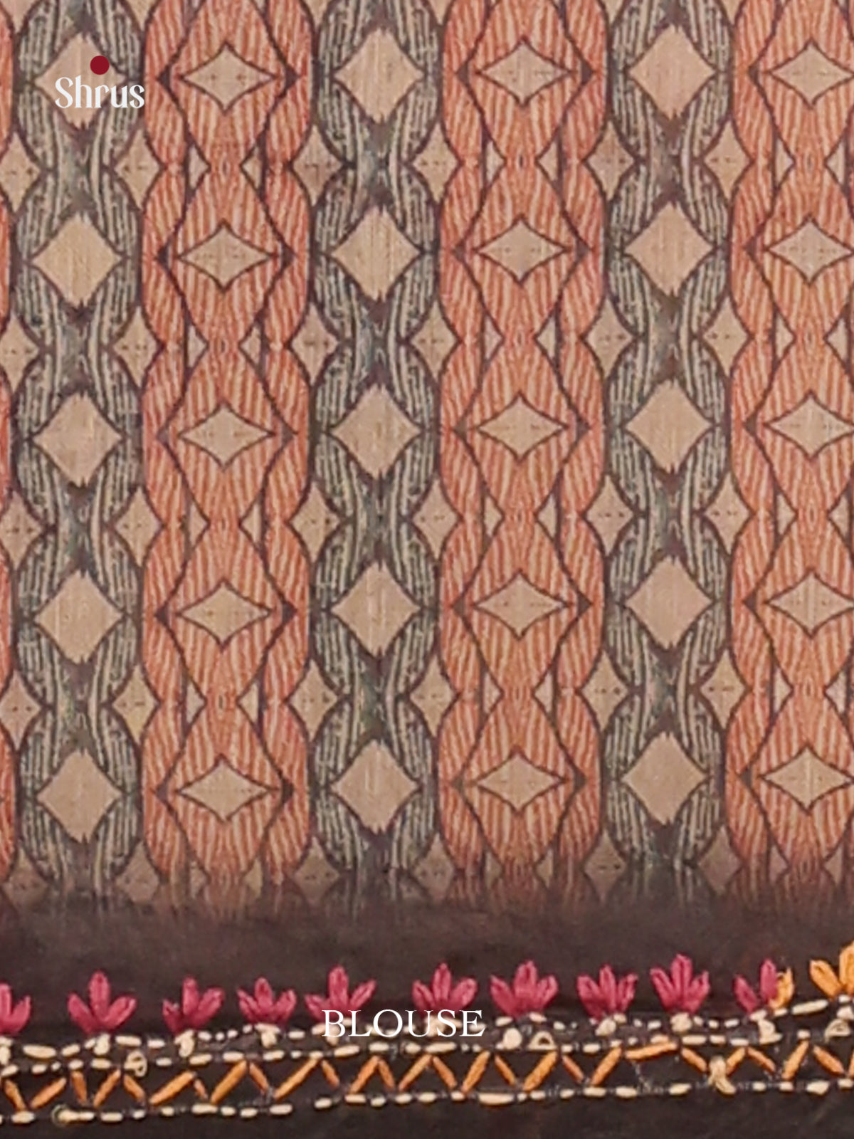 Cream & Brown- Semi Kantha Saree