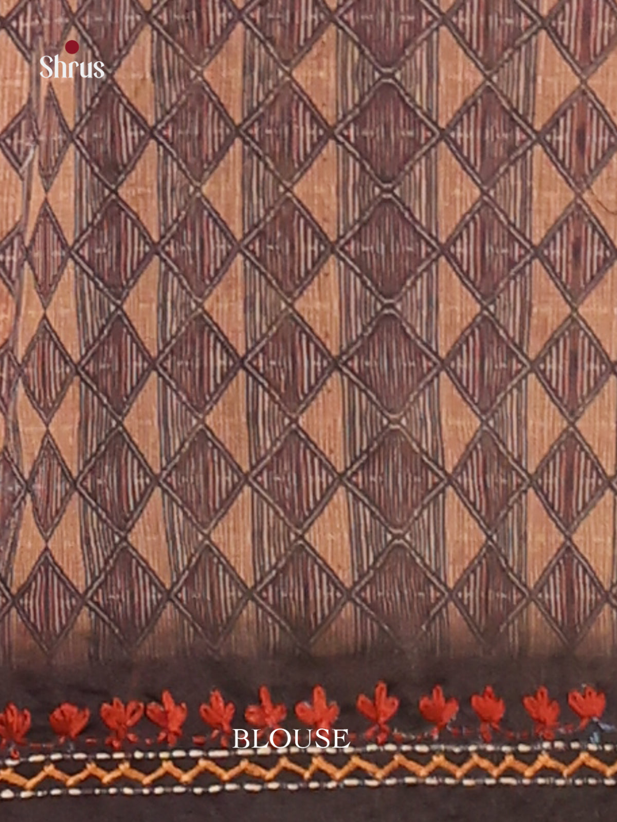 Cream & brown - Semi Kantha Saree