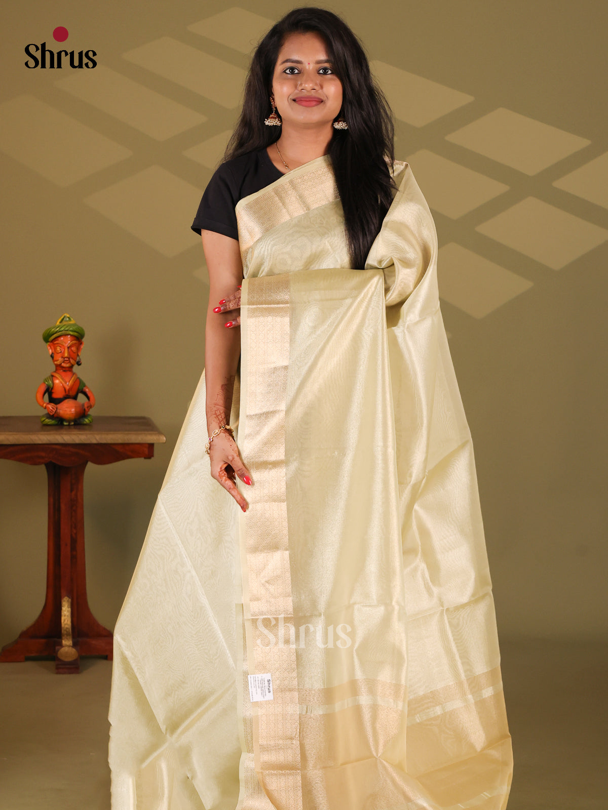Cream - Semi Tissue Saree