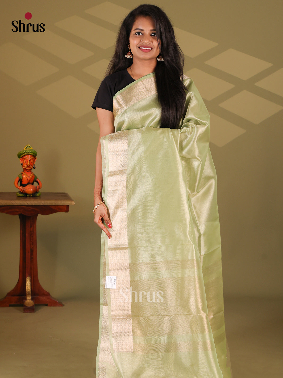 Apple Green - Semi Tissue Saree