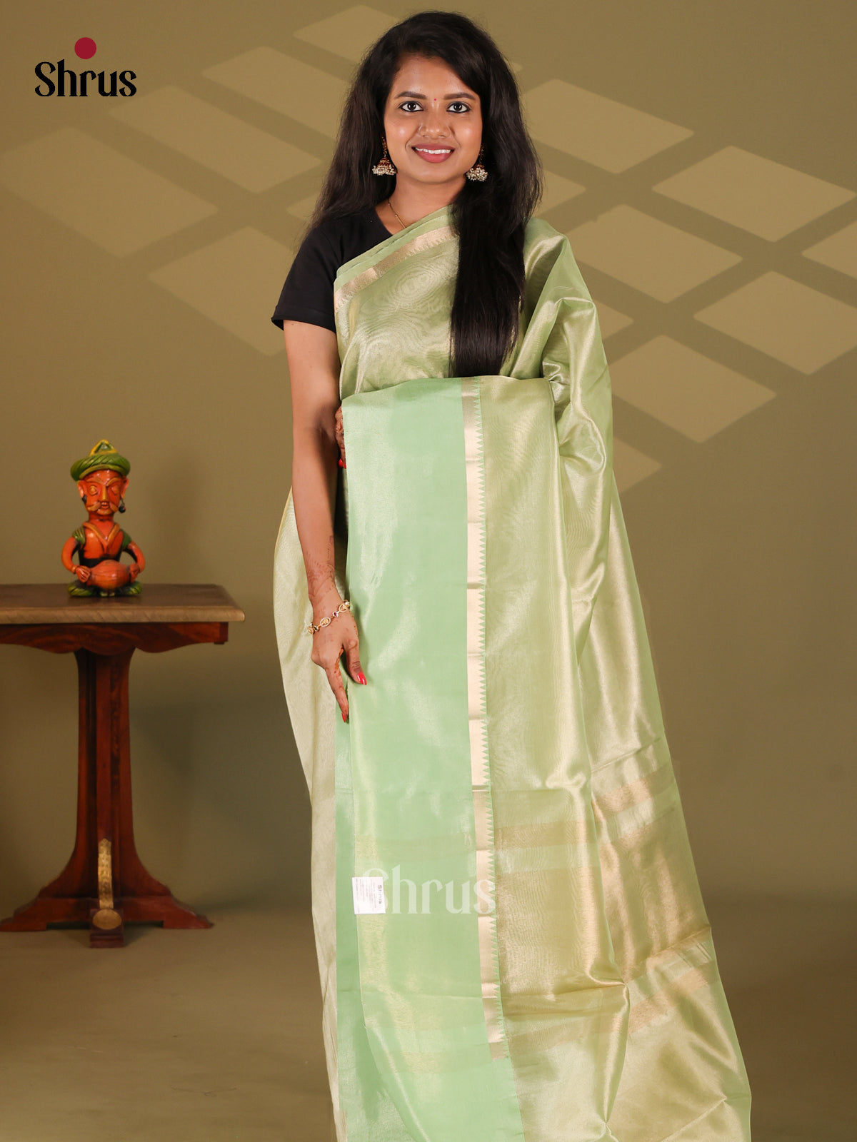 Lite Green - Semi Tissue Saree - Shop on Shrus.com