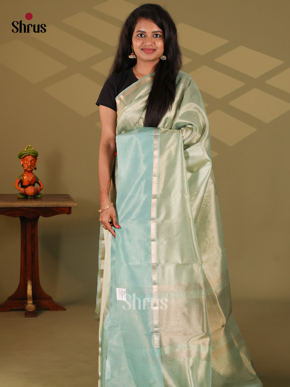 Green & Blue - Semi Tissue Saree - Shop on Shrus.com
