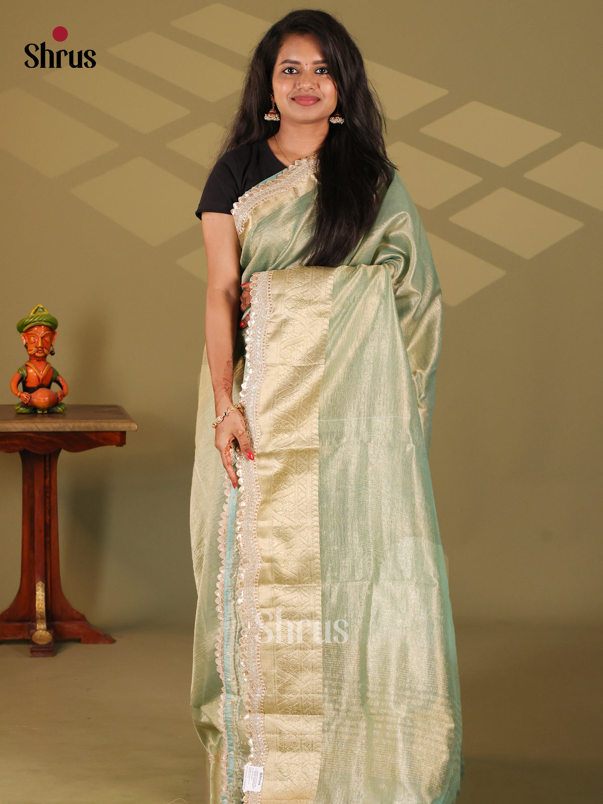 Mint Green - Semi Tissue Saree