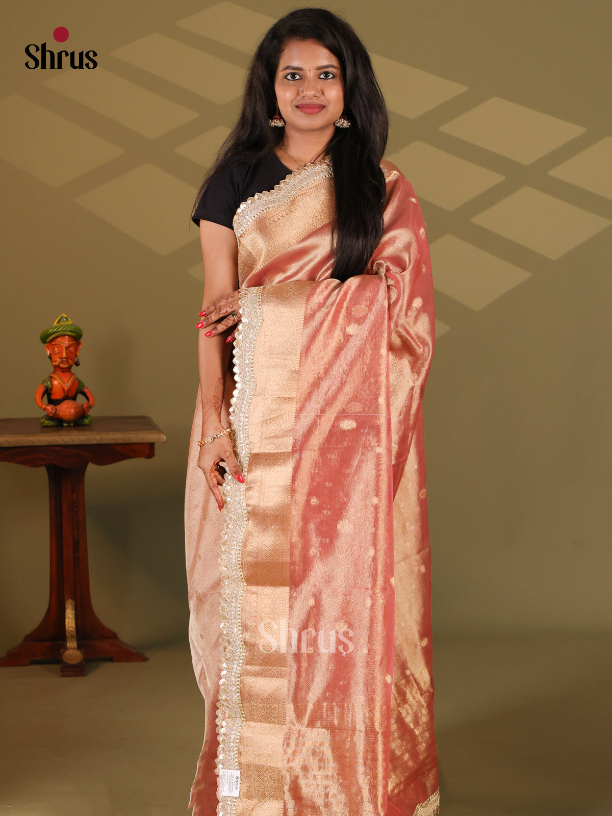 Dusty Pink - Semi Tissue Saree - Shop on Shrus.com