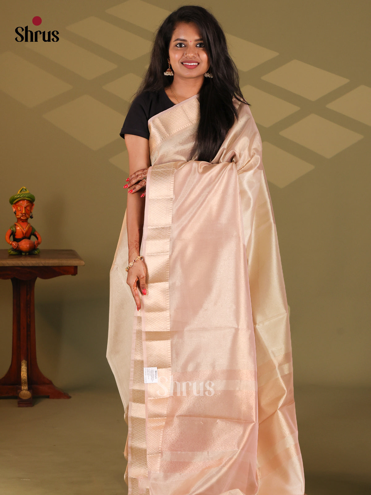 Cream - Semi Tissue Saree