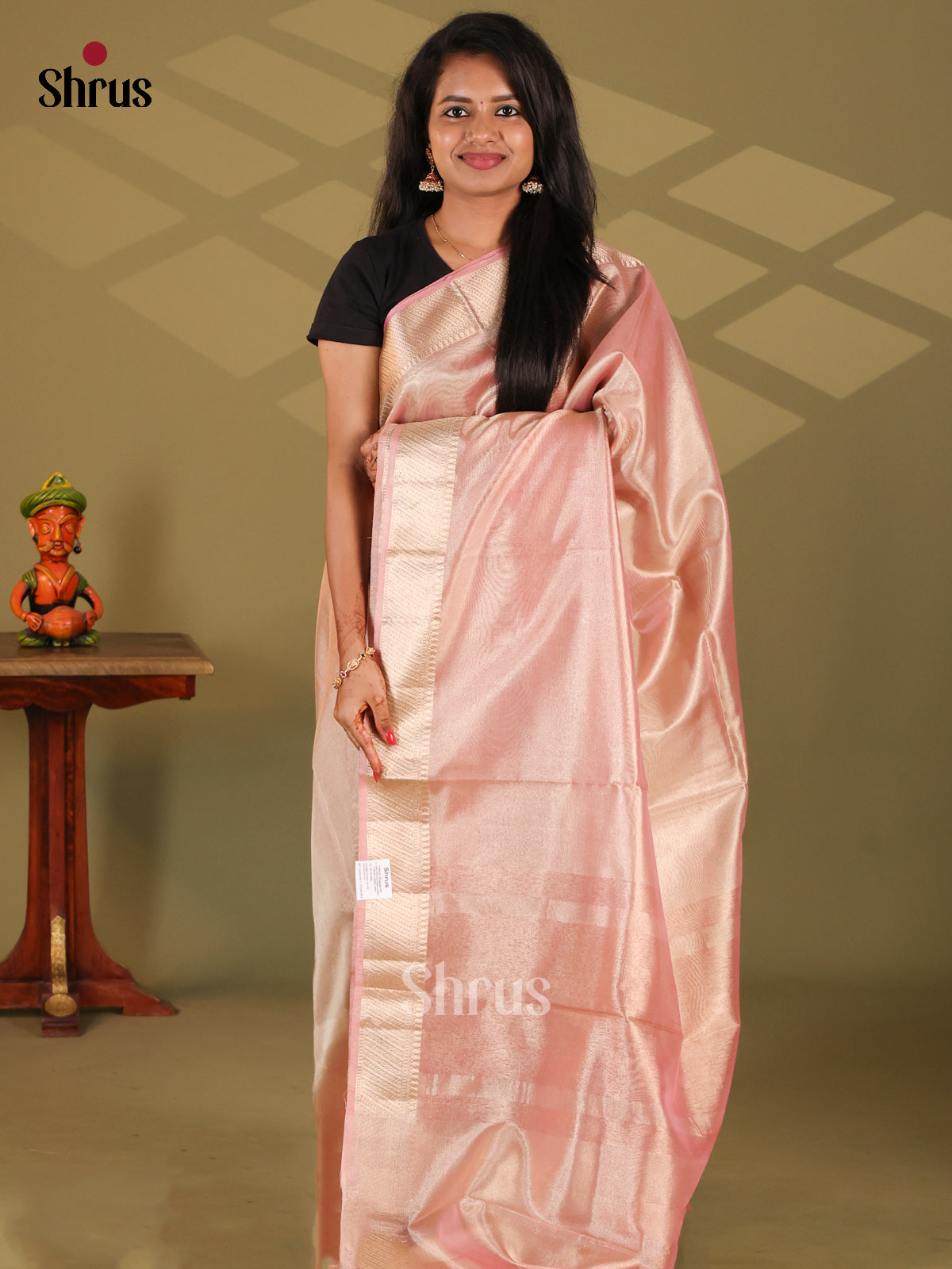 Pink - Semi Tissue Saree