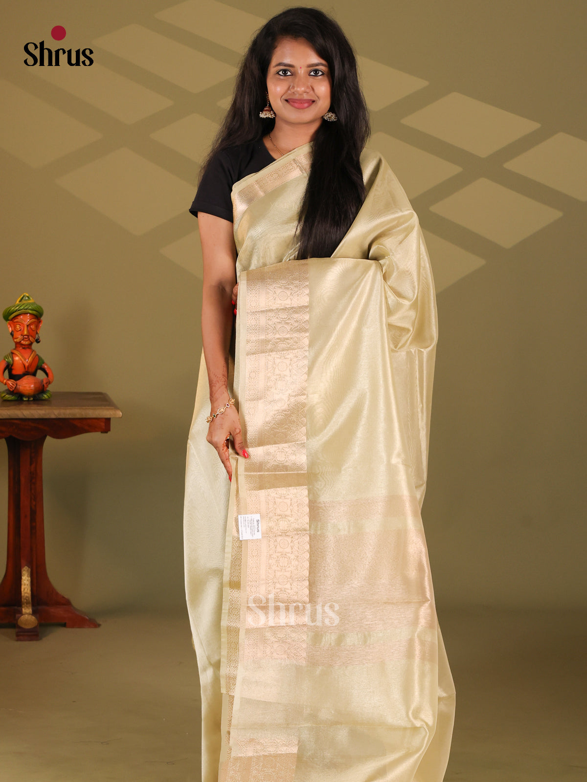 Goldish Green - Semi Tissue Saree