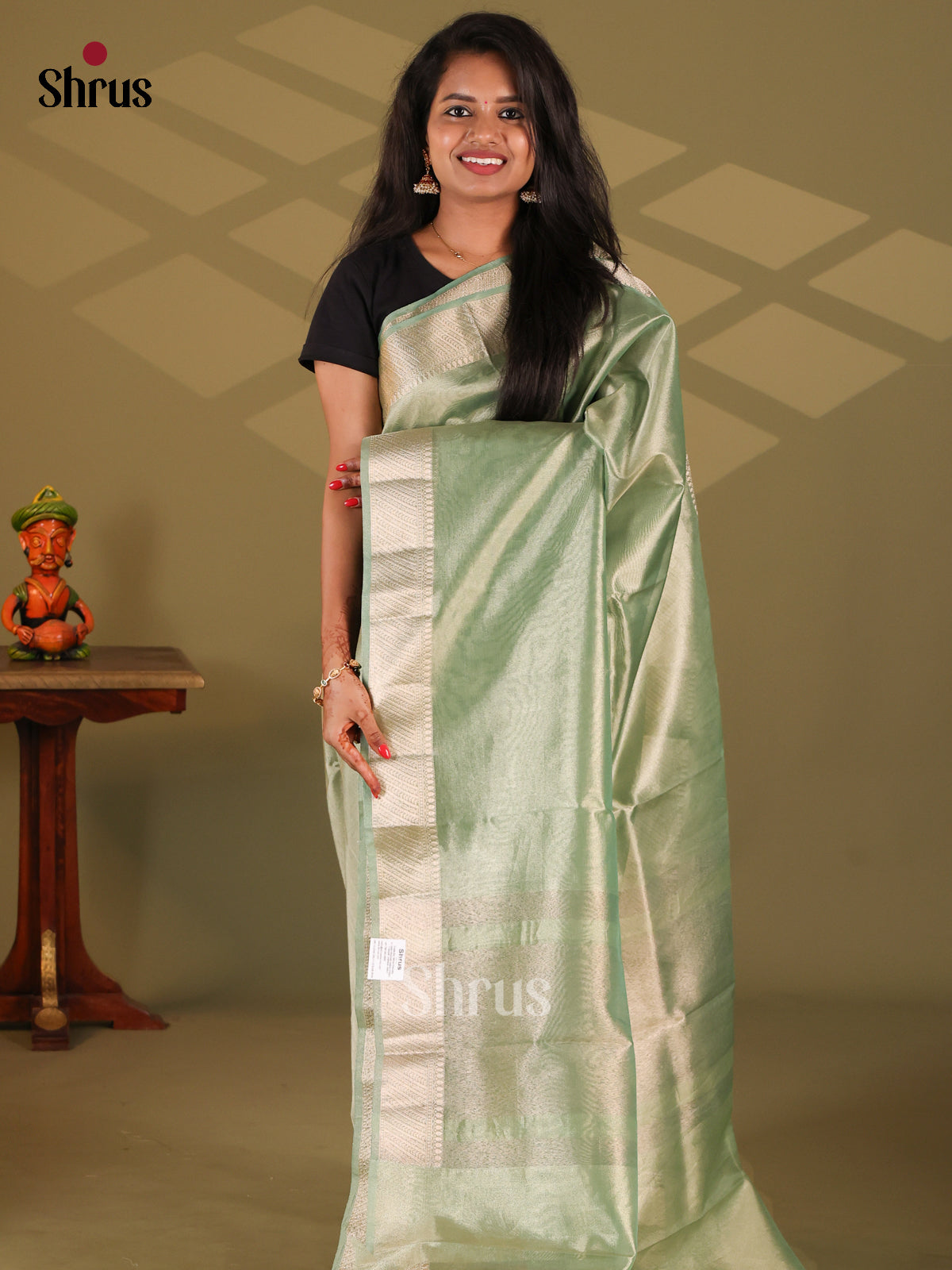 Lite Green - Semi Tissue Saree - Shop on Shrus.com