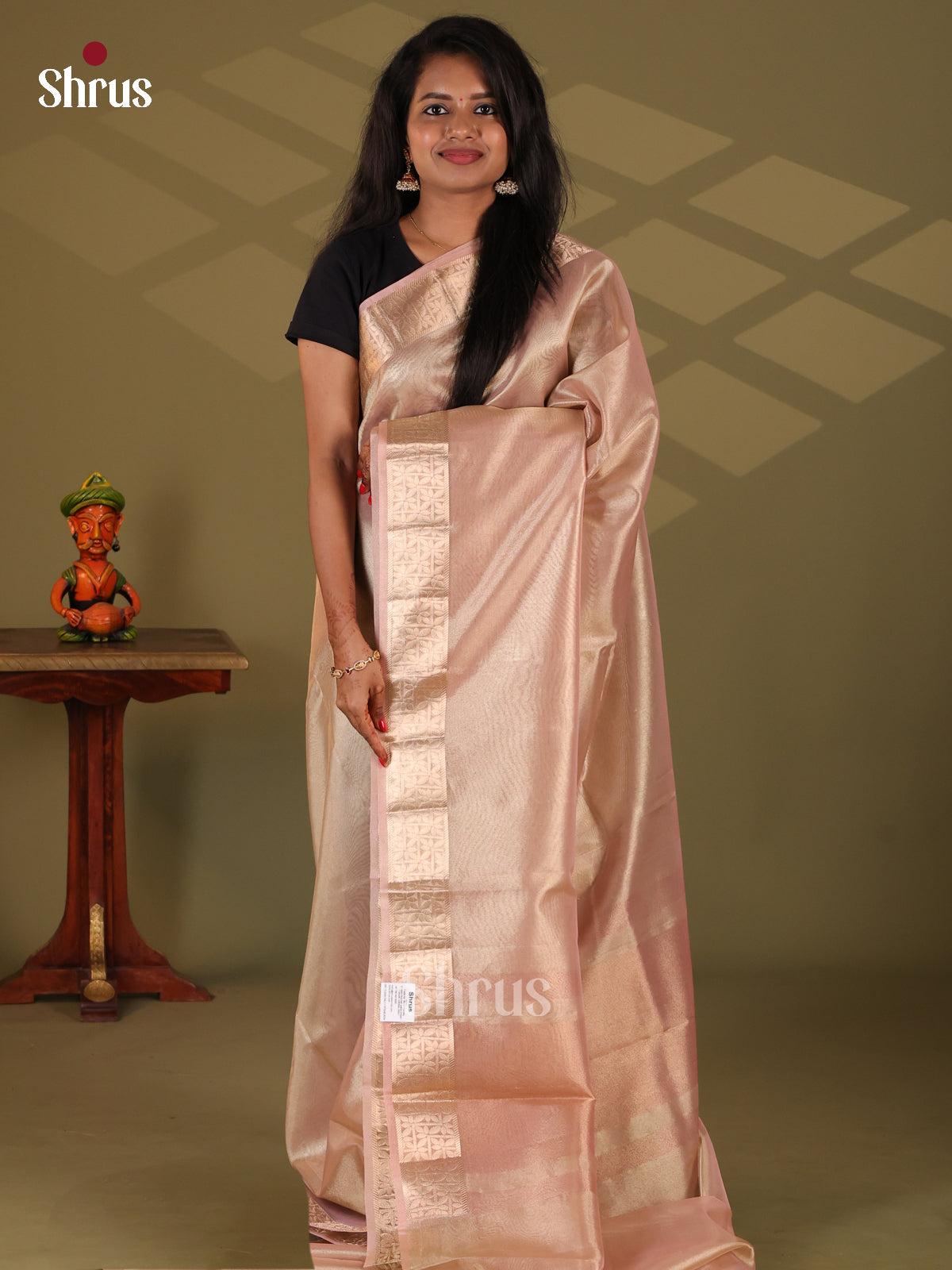 Dusty Pink- Semi Tissue Saree - Shop on Shrus.com