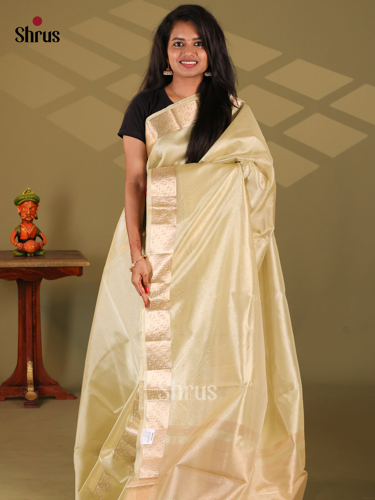 Goldish Green- Semi Tissue Saree