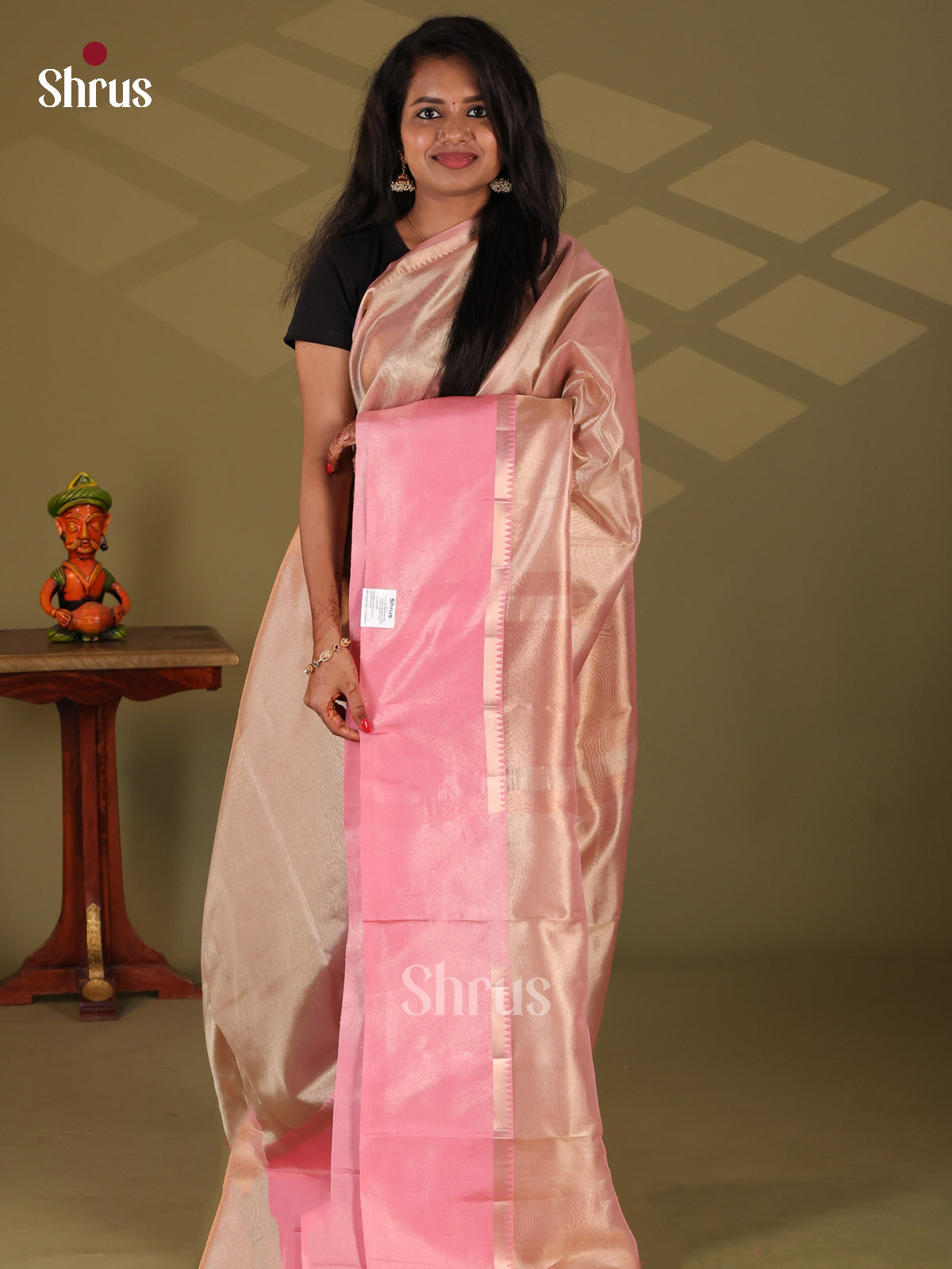 Dusty Pink - Semi Tissue Saree - Shop on Shrus.com