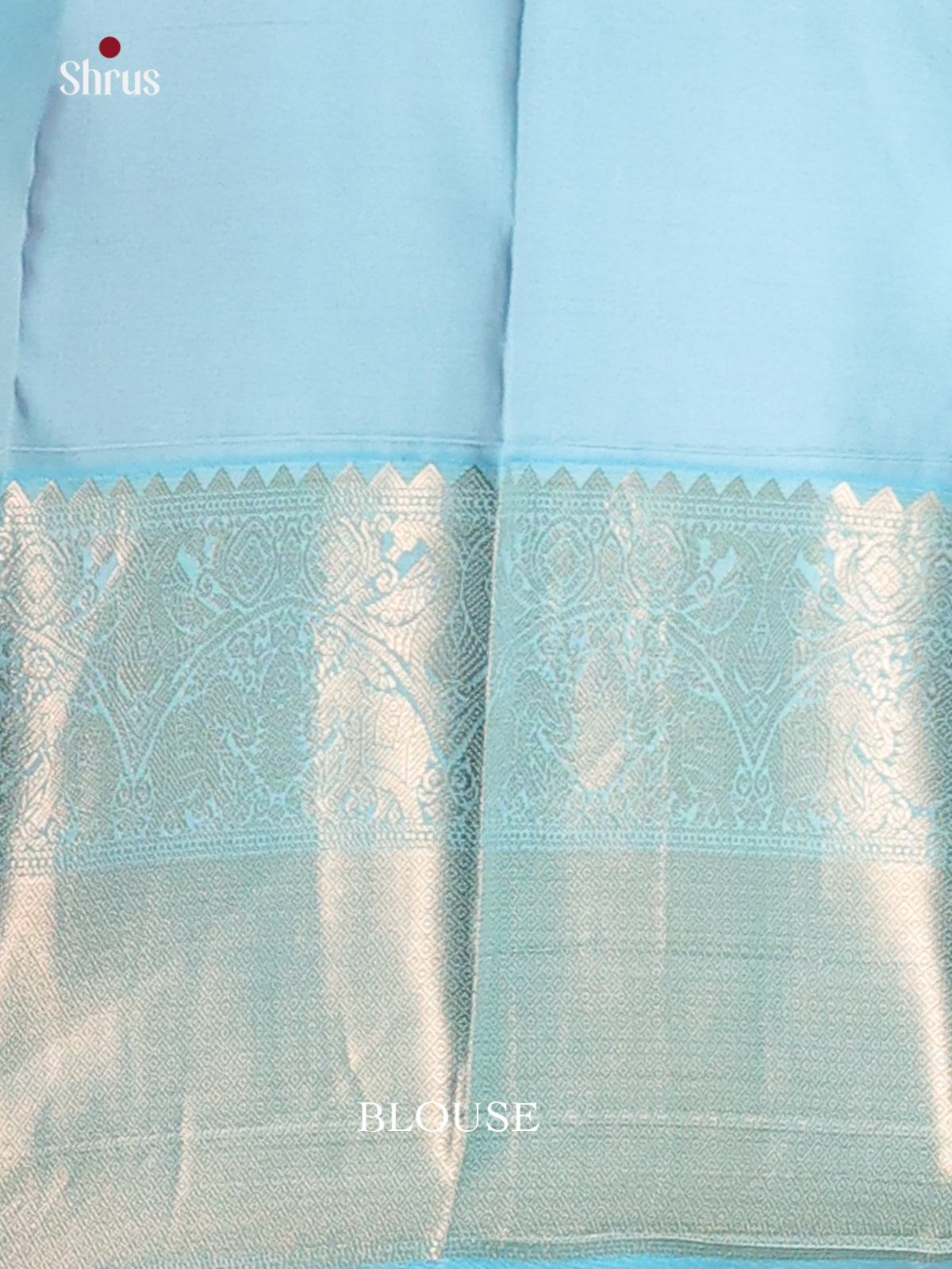 Peachish Pink & Pastel Blue Kanchipuram silk Saree with intricate zari floral buttas -1