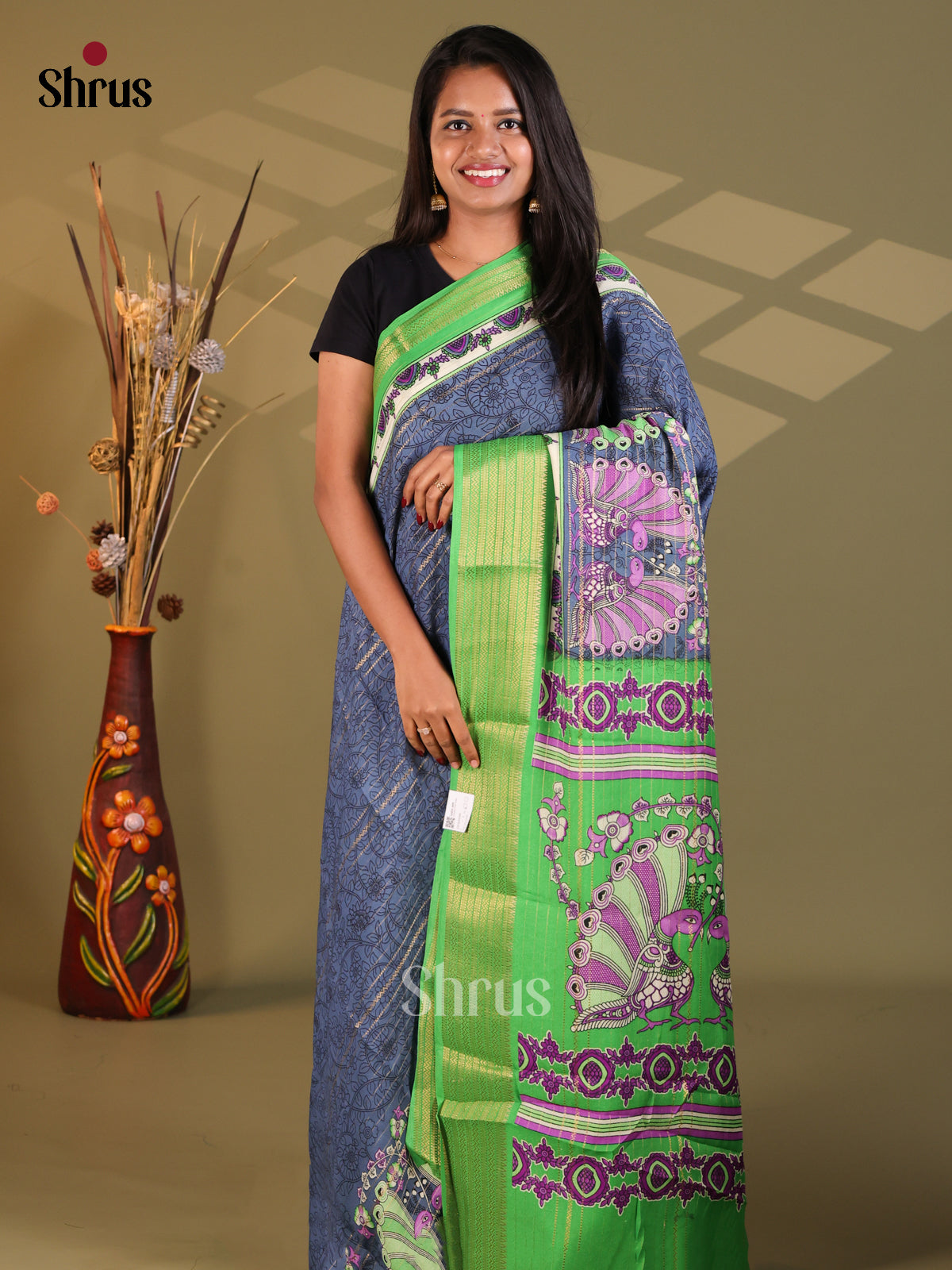 Blue & Green - Semi Mysoresilk Saree