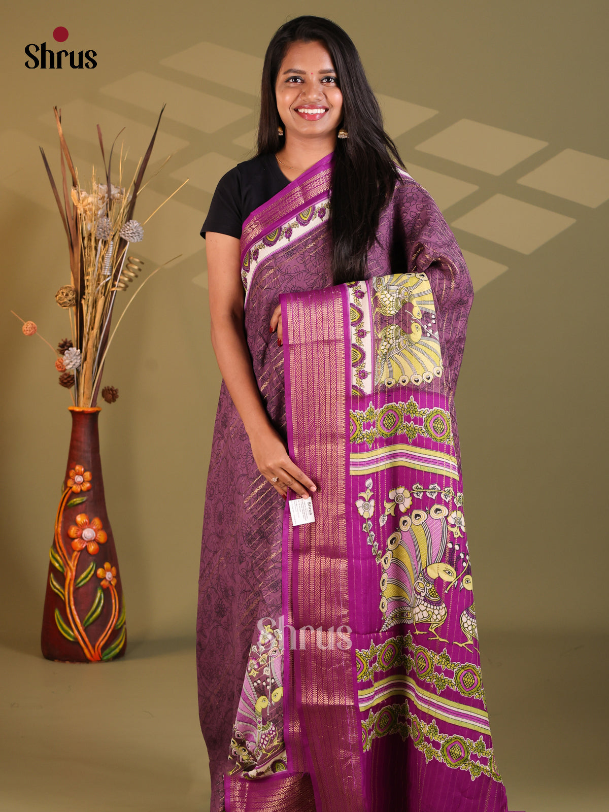 Purple - Semi Mysoresilk Saree - Shop on Shrus.com
