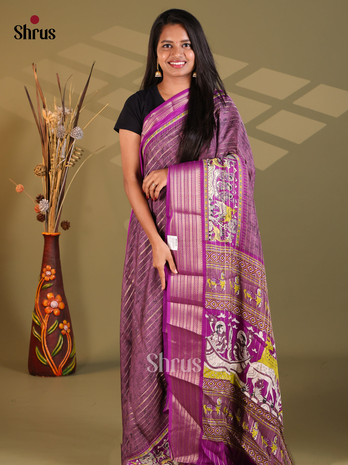 Violet- Semi Mysoresilk Saree - Shop on Shrus.com