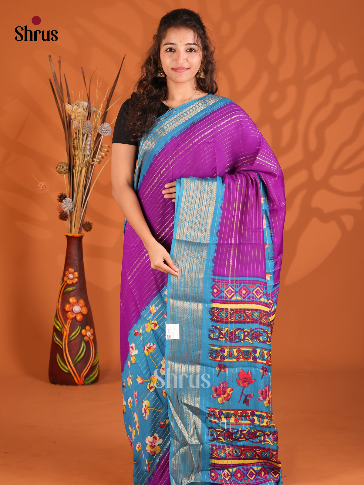 Purple & Blue - Semi Mysoresilk Saree