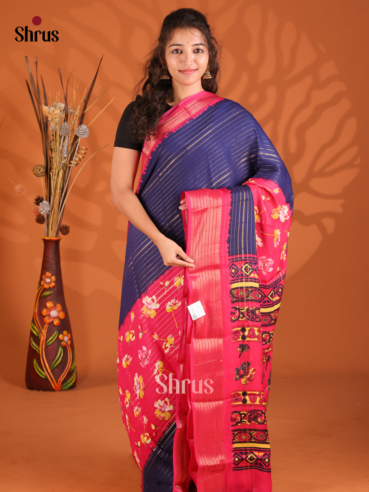 Blue & Pink - Semi Mysoresilk Saree